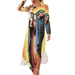 Our Lady of Guadalupe Chiffon Dress Sexy V Neck Mexican Virgin Mary Beach Dresses Female Street Wear Casual Dress Birthday Gift