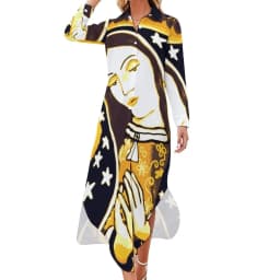 Our Lady of Guadalupe Chiffon Dress Sexy V Neck Mexican Virgin Mary Beach Dresses Female Street Wear Casual Dress Birthday Gift