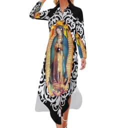 Our Lady of Guadalupe Chiffon Dress Sexy V Neck Mexican Virgin Mary Beach Dresses Female Street Wear Casual Dress Birthday Gift