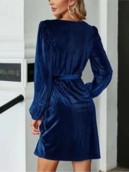 Autumn Winter Season Women's Solid Velvet Long Sleeve Banquet Mini Dress 2023 Sexy V Neck Lace Up Elegant Party Dresses Robe