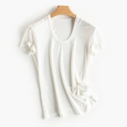 BirdTree Contain 10% Silk T-Shirts for Women, V O U Neck Solid Short Sleeve, Ins Style Basic Tees, 2024 Spring New Top T41854QM