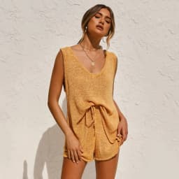 2024 Summer Fashion Casual Deep V-Neck Back Heart Tie Knit Women's Sweater Set Two-Piece Casual Party Trend Wear