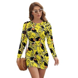 Rubber Ducks Print Dress Long Sleeve Kawaii Animal Street Style Dresses Autumn Vintage Bodycon Dress Ladies Oversized Vestidos