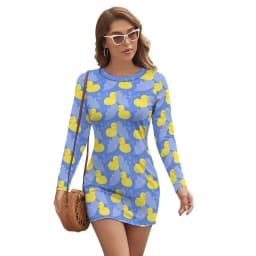 Rubber Ducks Print Dress Long Sleeve Kawaii Animal Street Style Dresses Autumn Vintage Bodycon Dress Ladies Oversized Vestidos