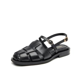 BEAUTODAY Gladiator Sandals Women Genuine Cow Leather Solid Cover Toe Buckle Metal Decoration Summer Ladies Flats Handmade 32406