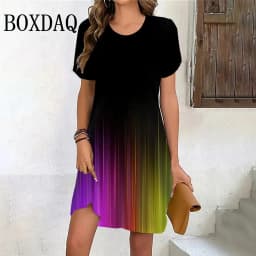 Women's Dresses Summer Dresses Elegant Ladies Gradient 3D Printed Fashion Street Short Sleeve Round Neck Casual Mini Dress 2024
