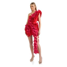 Factory Wholesale Women's Red One Shoulder Macrame Fashion Sexy Celebrity Cocktail Party Bandage Dress