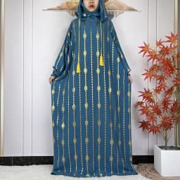 2024 New Muslim Long Sleeve Abaya Women Ramadan Prayer Clothes Turkey Middle East Femme Robe Loose African Dress Two-Hat Abaya