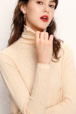 Women Merino Wool Sweater Pile Collar Pullover Cashmere Knitwear Solid Color Hollowed Jacquard Clothing Basic Spring Autumn Tops