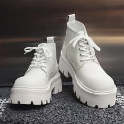 Korean style men fashion platform boots black white genuine leather shoes cowboy chunky boot spring autumn cool ankle botas mans