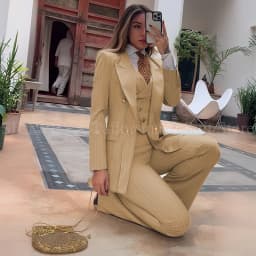 Luxury Green Striped Women Suit Double Breasted 3 Piece Jacket Vest Pants Female Clothing Slim Fit Formal Office Lady Blazer Set