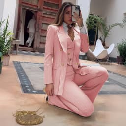 Luxury Green Striped Women Suit Double Breasted 3 Piece Jacket Vest Pants Female Clothing Slim Fit Formal Office Lady Blazer Set