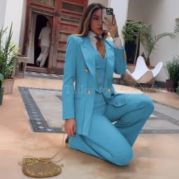 Luxury Green Striped Women Suit Double Breasted 3 Piece Jacket Vest Pants Female Clothing Slim Fit Formal Office Lady Blazer Set