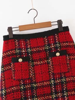 Red Vintage Women Tweed 2020 Winter Fashion Ladies Plaid Female Patchwork Girls High Waist Mini Skirts Chic