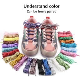 Round Shiny Shoelaces Metallic Glitter Shoe Laces Gold Silver Silk Shoes Lace Sports Casual Colorful Rainbow Gradient Shoelace