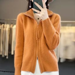 Autumn And Winter New Thick Two-Way Zipper Wool Cardigan Women's Loose Casual Sweater Solid Color Knitted Cashmere Coat