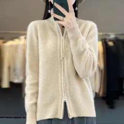 Autumn And Winter New Thick Two-Way Zipper Wool Cardigan Women's Loose Casual Sweater Solid Color Knitted Cashmere Coat
