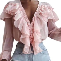 2023 Spring and Autumn New Korean Version of Casual Solid Color Splicing Loose Versatile V-neck Ruffles Chiffon Top Woman