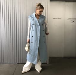 2025 Women Fashion Fall / Autumn 2 piece long trench coat Female outerwear blue Khaki