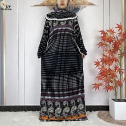 Muslim Ramadan Prayer For Women Long Sleeved Floral 2023Dubai Turkey Middle East Femme Loose Robe African Abayas Headscarf Dress