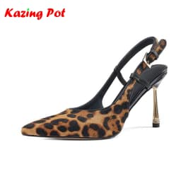 Krazing Pot Fabric Stiletto High Heels Pointed Toe Slingback Fashion Women Leopard Patterns Office Lady Shallow Concise Pumps