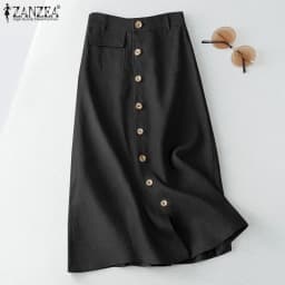 ZANZEA Women Elegant Cotton Skirts 2026 Fashion Autumn High Waist Casual Button A-line Midi Skirts Solid Temperament Faldas 5XL