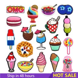 1Pc 3D Sweet Dessert Clog Charms Candy Kawaii Cute Yummy Bakery Icecream Waffle Cupcake Trendy Hole Shoes Accessories Decor Gift