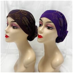 Wholesale Order Fashion Muslim Female Turban Hat Bonnet Gold Velvet Hot Rhinestone Solid Indian Beanie Hair Bonnet Cap For Women