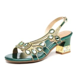 Summer Women Shoes Fish Mouth Diamond Elegant Thick High Heels Sandals Medium Heel Fashion Leisure Rhinestone Party Sandals