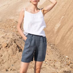New in 100% Linen Tops Woman 2026 Solid Sleeveless White Crop Top Basic Tanks & Camis Korean Fashion Clothing