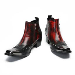 Designer Metal Square Toe Cowboy Motorcycle Short Boots Male Big Size Rivets Genuine Leather Ankle Boots Business Formal Shoes