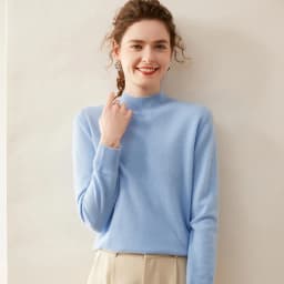 WinvyNee Women Cashmere Sweater Mock Neck Merino Wool Loose Sweater Solid Knitted Tops Casual Pullover Jumper Autumn A1054002