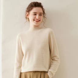 WinvyNee Women Cashmere Sweater Mock Neck Merino Wool Loose Sweater Solid Knitted Tops Casual Pullover Jumper Autumn A1054002