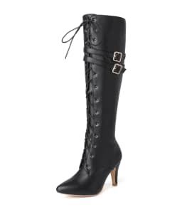 Mid-Length Boots for Women, 2026 Spring and Autumn New Lace-Up Boots, Women's Pointed Toe Stiletto High Heels, Designer Luxury Oversized Size 47, Direct Sales from the Manufacturer