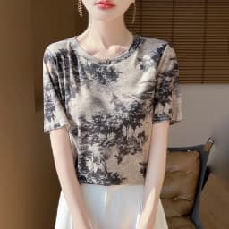 Spring And Summer Thin Semi-High-Necked Knitted Bottoming Shirt Short-Sleeved Pullover Women Wear Solid Color Semi-Sleeve Tops