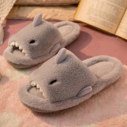 Litfun Plush Shark Slippers For Women Men Soft Furry Cotton Slippers Winter Indoor Cotton Shoes Open-Toe Non-slip Home Flip Flop