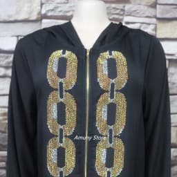 Fashion African-American Robe Hooded Black Rhinestone Embellished Dress