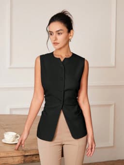 AEL Women's Monochromatic Sleeveless Suit Vest, Casual Fashion