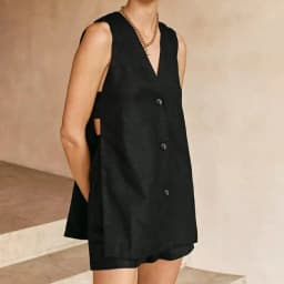 2026 New 100% Cotton Women Suits 2 Pieces Sets V Neck Sleeveless Buttons Vest Blazer+High Waist Shorts Lady Office Tracksuit