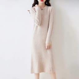 100% Pure Wool Knit Dress Women's Autumn And Winter Slim Knee-Length Dress Sweater Skirt With Bottoming Skirt