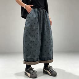 Amax LuluE 2026 Fashion Womens Autumn Dot Denim Pants Loose Casual Vintage Jeans Ladies Classic Elastic Waist Wide Leg Trousers