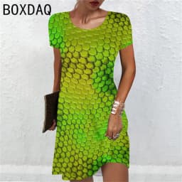 3D Colorful Fish Scales Print Dress Oversized Women Short Sleeve Casual Dress Female Loose A-Line Mini Dress Vestidos De Mujer