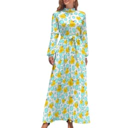 Rubber Ducks Print Dress Long-Sleeve Kawaii Animal Trendy Maxi Dress High Waist Korean Fashion Boho Beach Long Dresses Gift Idea