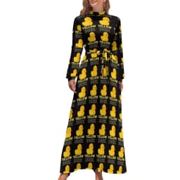 Rubber Ducks Print Dress Long-Sleeve Kawaii Animal Trendy Maxi Dress High Waist Korean Fashion Boho Beach Long Dresses Gift Idea