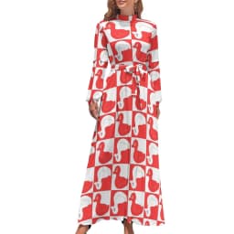 Rubber Ducks Print Dress Long-Sleeve Kawaii Animal Trendy Maxi Dress High Waist Korean Fashion Boho Beach Long Dresses Gift Idea