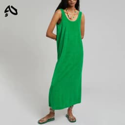 Orange Summer 100% Cotton Women Sleeveless Dress Green Long Dresses Chic Casual A-Line Beach Sundress