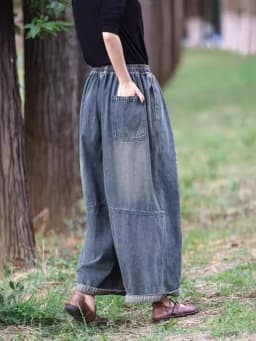 Amax luluE Brand Autumn Fashion Jeans Womens Vintage Loose Embroidery Denim Pants Ladies Casual Classic Cartoon Elastic Trousers