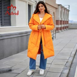 Astrid Fashion Women's Autumn Winter Parka Plus Size Woman Clothing Long Loose Padding Warm Hood Lady Quilted Jacket Coats Belt