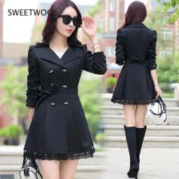 2024 Spring Trench Coat for Women Streetwear Turn-Down Collar Double Breasted Black Coats Female 3Xl Women Clothes