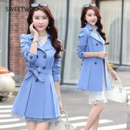 2024 Spring Trench Coat for Women Streetwear Turn-Down Collar Double Breasted Black Coats Female 3Xl Women Clothes